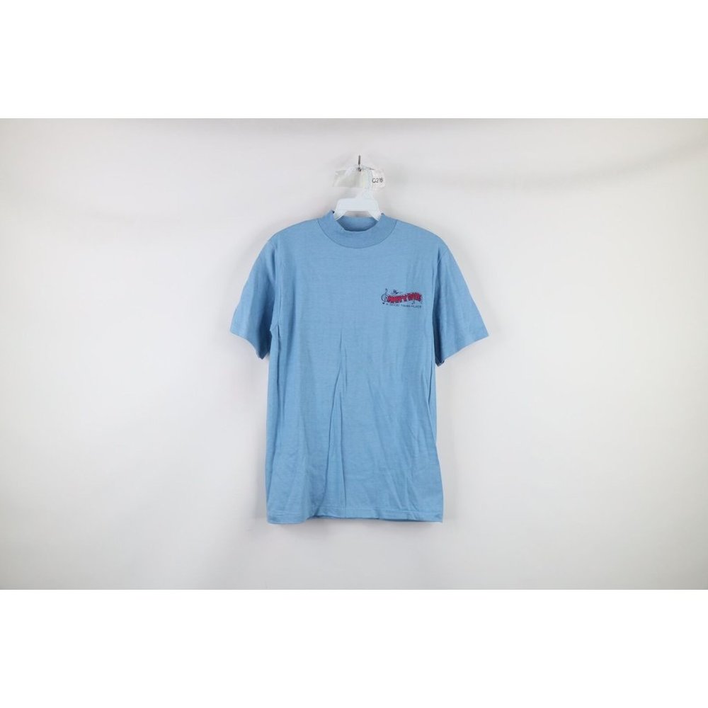 Vintage 80s Streetwear Mens Small Happy Daze Restaurant Mock Neck T-Shirt USA